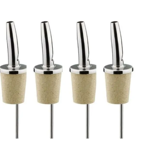 Flaskstopp & Flaskförslutare-4 hällpipar i rostfritt stål och kork