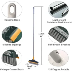 Rengöringsutrustning-3 i 1 golvskurborste med långt handtag 120° roterande dusch golvskrubber Hushållsrengöringsborste för badrumskök