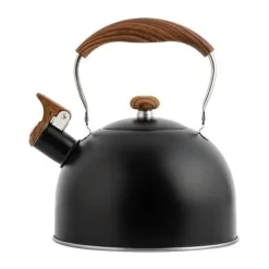 Vattenkokare-2,5 liter visselvattenkokare, Svart tekanna, kompatibel med gas- och induktionshällar, kan vissla