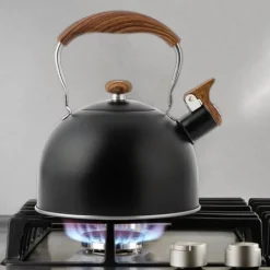 Vattenkokare-2,5 liter visselvattenkokare, Svart tekanna, kompatibel med gas- och induktionshällar, kan vissla
