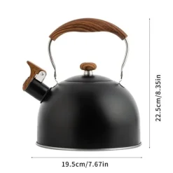 Vattenkokare-2,5 liter visselvattenkokare, Svart tekanna, kompatibel med gas- och induktionshällar, kan vissla