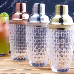 Drinkshakers & Drinkverktyg-385 ml Cocktail Shaker vävd textur glas + lock i rostfritt stål Cup