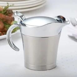 Såsbehållare-304 rostfritt stål dubbelskiktsisolering smaksatt såsgryta såsbåt serveringskanna köksredskap 450ml