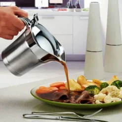 Såsbehållare-304 rostfritt stål dubbelskiktsisolering smaksatt såsgryta såsbåt serveringskanna köksredskap 450ml