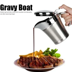 Såsbehållare-304 rostfritt stål dubbelskiktsisolering smaksatt såsgryta såsbåt serveringskanna köksredskap 450ml