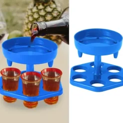 Vinflaskhållare-6 Shotglas Dispenser Hållare Roterande Spritdispenser Vinställ Hylla Festtillbehör Blå