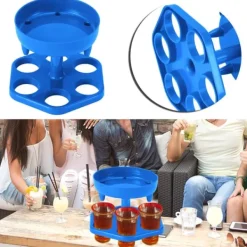 Vinflaskhållare-6 Shotglas Dispenser Hållare Roterande Spritdispenser Vinställ Hylla Festtillbehör Blå