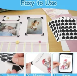 Förvaring Av Fotografier-240 självhäftande fotohörn, syrafria fotohörn, fotohörn för klippböcker, gör-det-själv-klippböcker, fotoalbum, minnesböcker, dagböcker (svart)