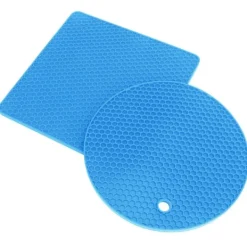 5 st 2 runda 3 fyrkantiga silikonvaxkaksmattor mångsidiga värmedynor för varma rätter och bord blå