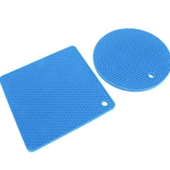 5 st 2 runda 3 fyrkantiga silikonvaxkaksmattor mångsidiga värmedynor för varma rätter och bord blå