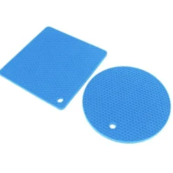 5 st 2 runda 3 fyrkantiga silikonvaxkaksmattor mångsidiga värmedynor för varma rätter och bord blå