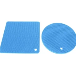 5 st 2 runda 3 fyrkantiga silikonvaxkaksmattor mångsidiga värmedynor för varma rätter och bord blå