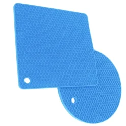 5 st 2 runda 3 fyrkantiga silikonvaxkaksmattor mångsidiga värmedynor för varma rätter och bord blå