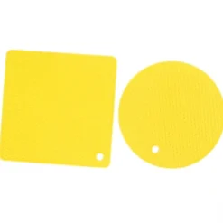 Karottunderlägg-5 st 2 runda 3 fyrkantiga silikonvaxkaksmattor mångsidiga värmedynor för varma rätter och bord, gul