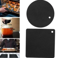 Karottunderlägg-5 st 2 runda 3 fyrkantiga silikonvaxkaksmattor mångsidiga värmedynor för varma rätter och bord svarta