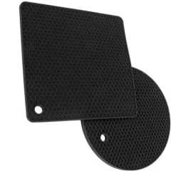 Karottunderlägg-5 st 2 runda 3 fyrkantiga silikonvaxkaksmattor mångsidiga värmedynor för varma rätter och bord svarta