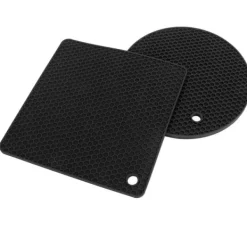 Karottunderlägg-5 st 2 runda 3 fyrkantiga silikonvaxkaksmattor mångsidiga värmedynor för varma rätter och bord svarta