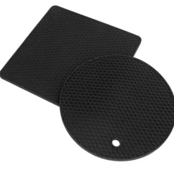 Karottunderlägg-5 st 2 runda 3 fyrkantiga silikonvaxkaksmattor mångsidiga värmedynor för varma rätter och bord svarta