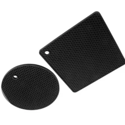 Karottunderlägg-5 st 2 runda 3 fyrkantiga silikonvaxkaksmattor mångsidiga värmedynor för varma rätter och bord svarta