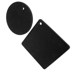 Karottunderlägg-5 st 2 runda 3 fyrkantiga silikonvaxkaksmattor mångsidiga värmedynor för varma rätter och bord svarta