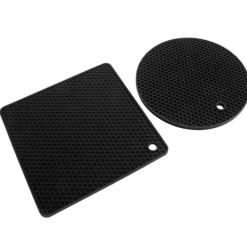 Karottunderlägg-5 st 2 runda 3 fyrkantiga silikonvaxkaksmattor mångsidiga värmedynor för varma rätter och bord svarta