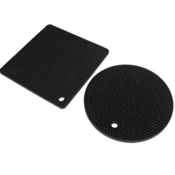 Karottunderlägg-5 st 2 runda 3 fyrkantiga silikonvaxkaksmattor mångsidiga värmedynor för varma rätter och bord svarta