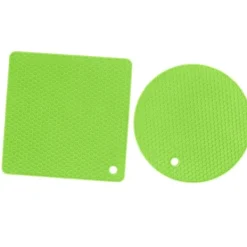 5 st 2 runda 3 fyrkantiga silikonvaxkaksmattor mångsidiga värmedynor för varma rätter och bord gröna