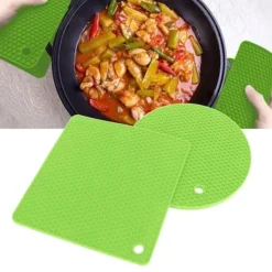 5 st 2 runda 3 fyrkantiga silikonvaxkaksmattor mångsidiga värmedynor för varma rätter och bord gröna