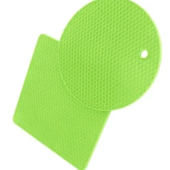 5 st 2 runda 3 fyrkantiga silikonvaxkaksmattor mångsidiga värmedynor för varma rätter och bord gröna