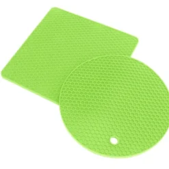 5 st 2 runda 3 fyrkantiga silikonvaxkaksmattor mångsidiga värmedynor för varma rätter och bord gröna