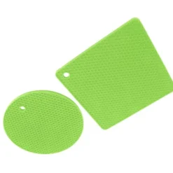 5 st 2 runda 3 fyrkantiga silikonvaxkaksmattor mångsidiga värmedynor för varma rätter och bord gröna