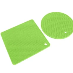 5 st 2 runda 3 fyrkantiga silikonvaxkaksmattor mångsidiga värmedynor för varma rätter och bord gröna