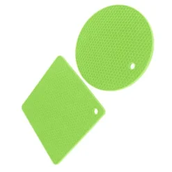 5 st 2 runda 3 fyrkantiga silikonvaxkaksmattor mångsidiga värmedynor för varma rätter och bord gröna