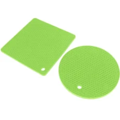 5 st 2 runda 3 fyrkantiga silikonvaxkaksmattor mångsidiga värmedynor för varma rätter och bord gröna