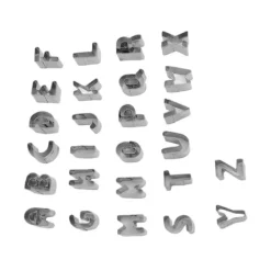 26 st Alfabetet kakutskärare kapital rostfritt stål box packade brev kex utskärare för DIY kaka choklad bakning