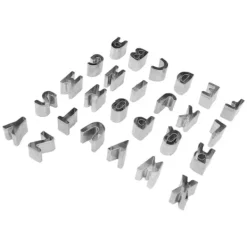 26 st Alfabetet kakutskärare kapital rostfritt stål box packade brev kex utskärare för DIY kaka choklad bakning