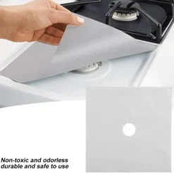 Gasbrännare-4 st. brännarskydd för gasspis, non-stick oljeskyddsmatta, köksredskap (silver)