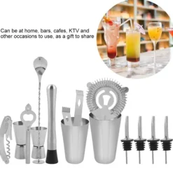 14 st. cocktailshaker i rostfritt stål, mixer, dryckesverktyg, presentbar (600,450 ml)