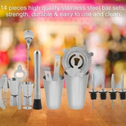 14 st. cocktailshaker i rostfritt stål, mixer, dryckesverktyg, presentbar (600,450 ml)