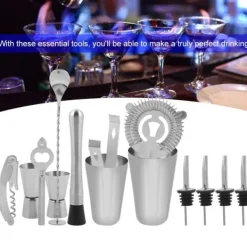 14 st. cocktailshaker i rostfritt stål, mixer, dryckesverktyg, presentbar (600,450 ml)