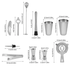 14 st. cocktailshaker i rostfritt stål, mixer, dryckesverktyg, presentbar (600,450 ml)