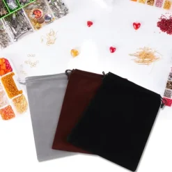 3 st flockande tyg dragskopåse dammtät förvaringspåse för smycken present godis telefon