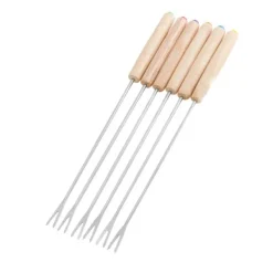 Fondueset-6 st fonduegafflar i rostfritt stål Ostfonduepinnar Smore-pinnar med trähandtag Värmebeständig för chokladost