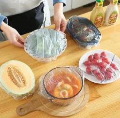 50 st fräscha förvaringspåsar, elastiska matskyddspåse med plastfolie