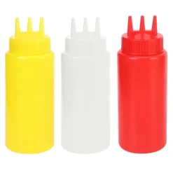Såsbehållare-3 st 3-håls pressflaska med lock för salladsdressing, såser, ketchup