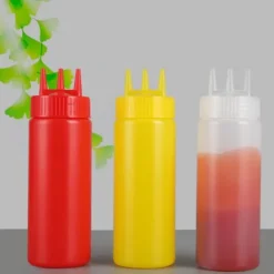Såsbehållare-3 st 3-håls pressflaska med lock för salladsdressing, såser, ketchup