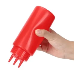 Såsbehållare-3 st 3-håls pressflaska med lock för salladsdressing, såser, ketchup