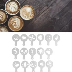 Mat- & Dryckesschabloner-16 ST Kaffeschabloner Multipurpose tårtdekorationsschabloner för DIY Kaffekaka Fondant Choklad Cappuccino