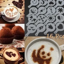 16 st plast cappuccino kaffe skum spray mall schabloner DIY dekorera kaffe tryckform