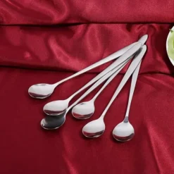 6 st rostfritt stål snygg långt handtag latte glass sundae kaffe soppsked teskedar nya